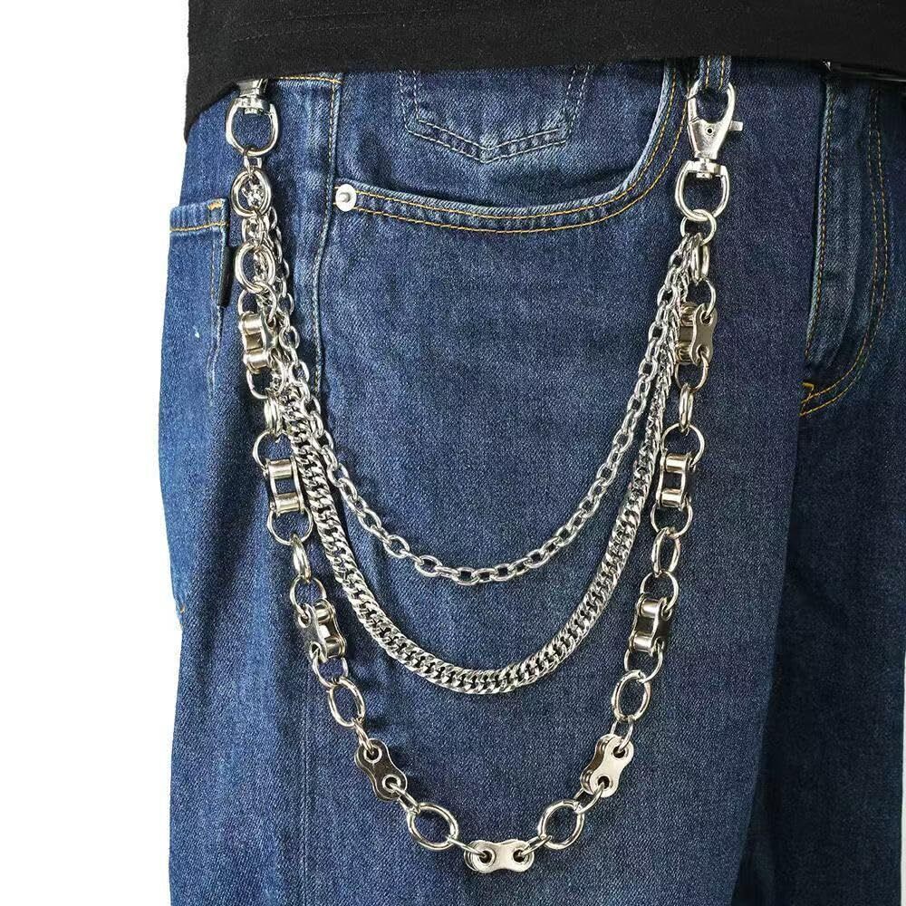 2797 Triple Layer Wallet Chain, 3-Style Metal Links, Silver Color, Heavy